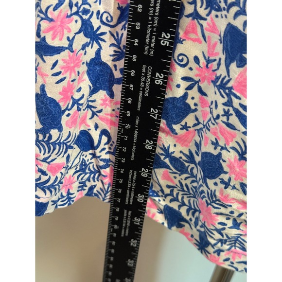 Vineyard Vines‎ L Blue Pink Flamingo Fish Floral Off Shoulder Linen Blend Dress - Picture 8 of 9